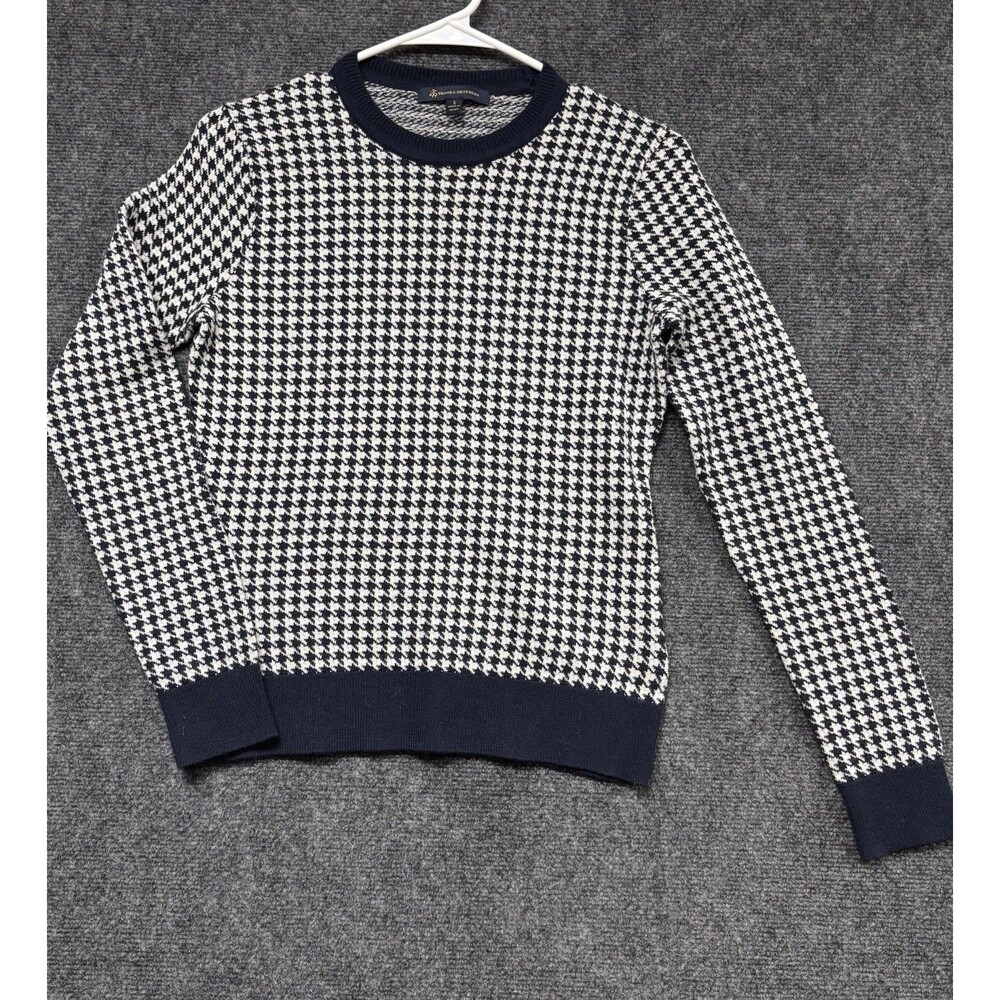 Brooks Brothers Womens Navy Wool Houndstooth Sweater Small Preppy & Classic